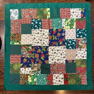 Scrappy Christmas Square Design – LAP QUILT – Christmas Colors 35” handmade